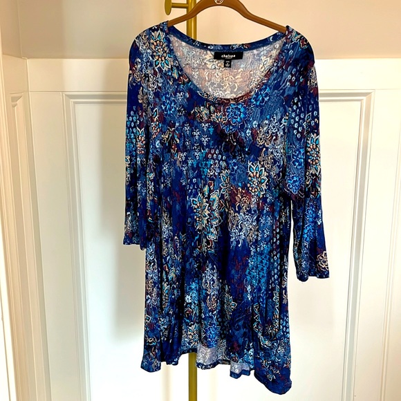 Chelsea Studio Tops - chelsea Studio Blue Floral Lace Hi-Low Tunic Top with pockets Sz M
